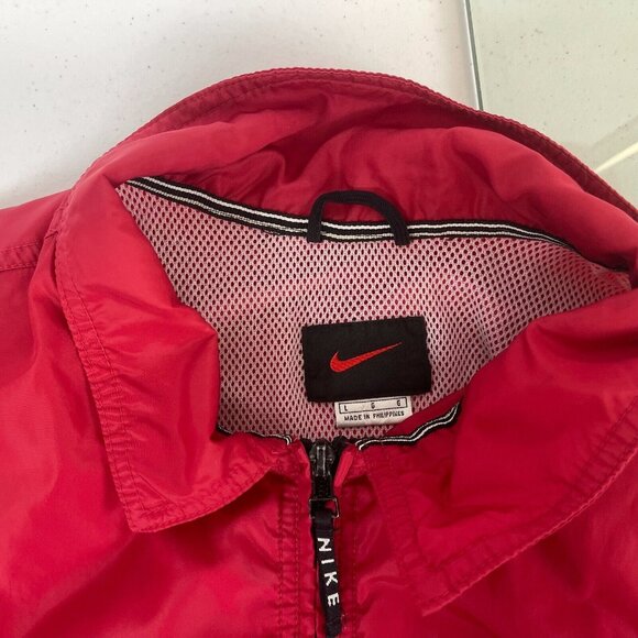 Nike Embroidered Swoosh Windbreaker Jacket Vintage 90s Red Black Tag Size L - Picture 4 of 5